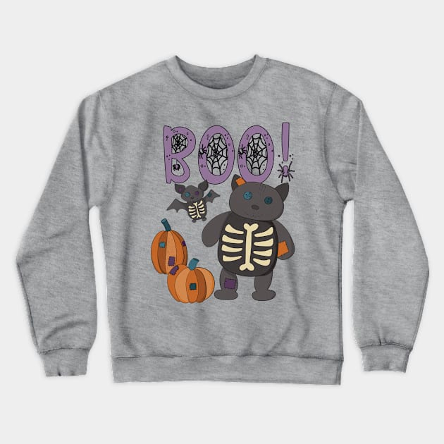 Boo Halloween Bat and Cat Crewneck Sweatshirt by Alissa Carin